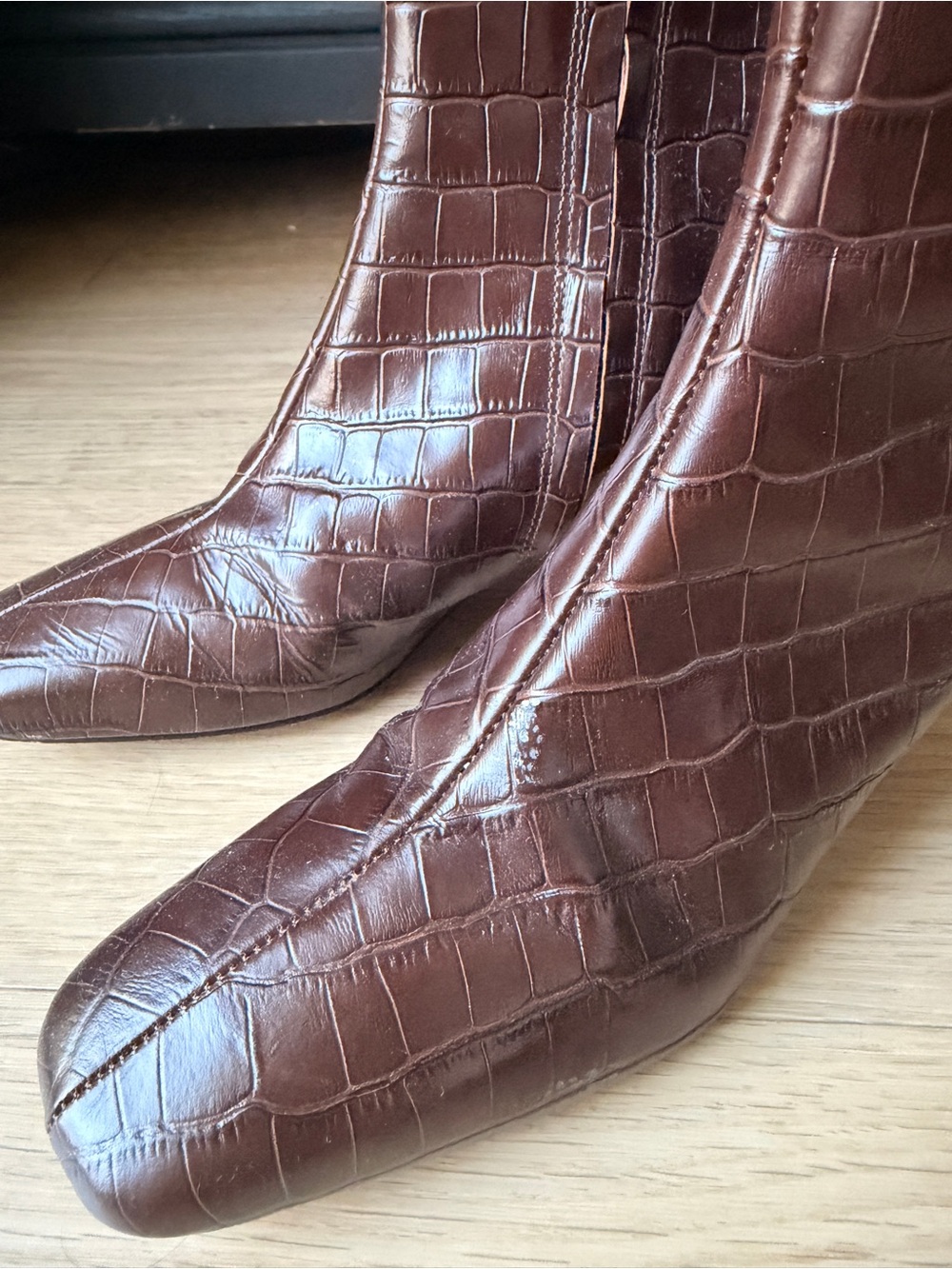 Rouje Paris Doria Boots - Croc-Embossed Brown Leather Ankle Boots 37 - Picture 4 of 8
